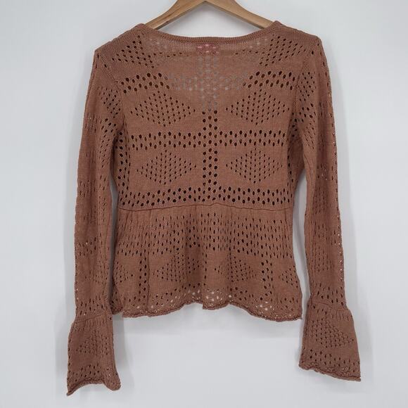 Bell Sleeve Crochet Boho Festival Fairy Hippie Cottage core Top Brown Women’s XS - Picture 3 of 9